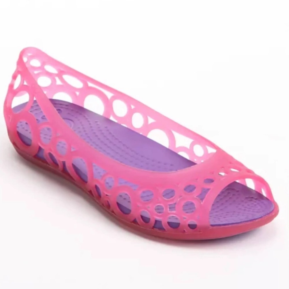 Crocs Adrina Peep Toe Pink Purple Bubble Cutout Jelly Flats Women's Size 7